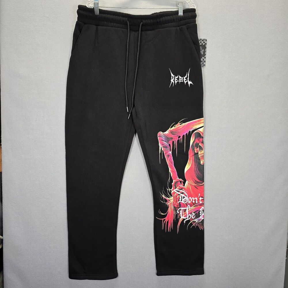 Rebel Vengeance Men's Jogger Fleece Sweatpants Black Grim Reaper 2XL New